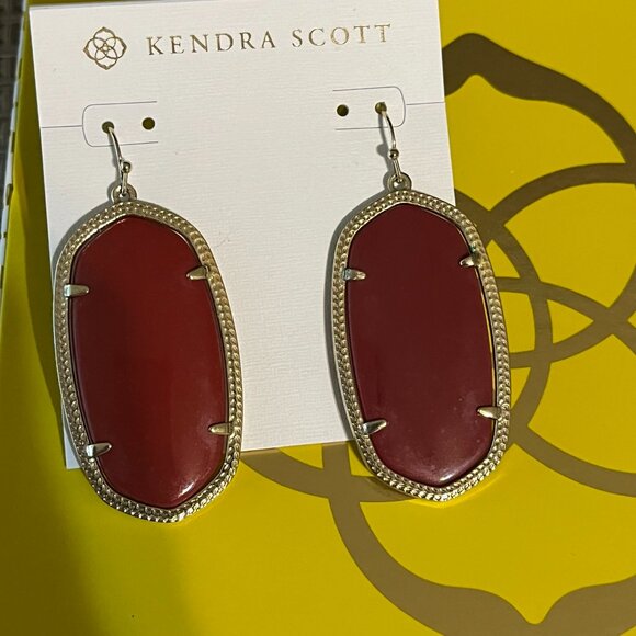 KENDRA SCOTT Retired Danielle Raspberry/Dark Red & Gold Drop Earrings - Picture 4 of 6